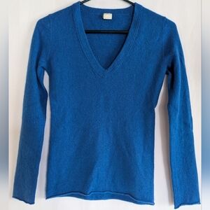 J. Crew Women's XS Royal Blue V-Neck Sweater 100% Cashmere Plush Knit